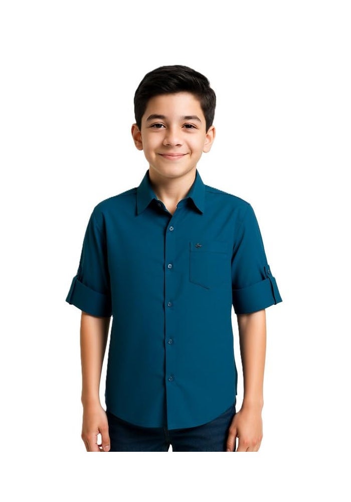 CHARCHIT Boys Full Sleeves Embroidered Solid Shirt - Image 1